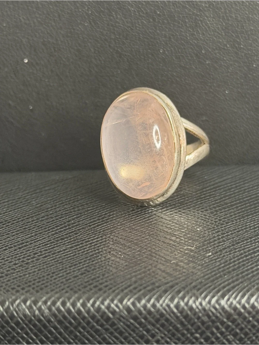 Sterling Silver Natural Rose Quartz Oval Cabochon Ring